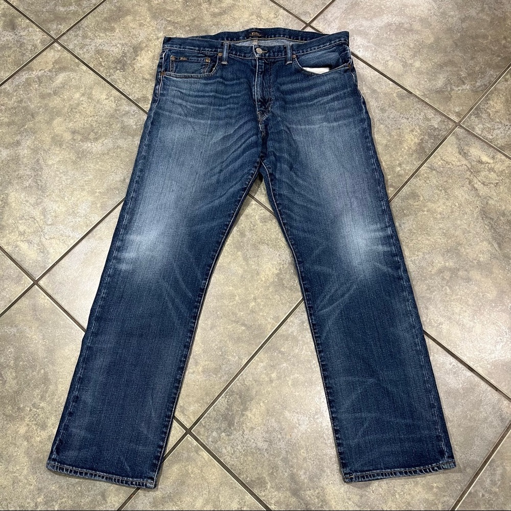 Polo Ralph Lauren Varick Slim Straight Jeans Mens 36x32 Blue Dark Wash Faded EUC